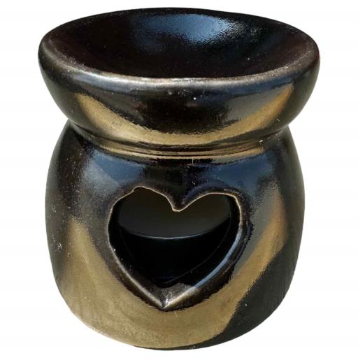 ZenN Black Ceramic Heart Design Oil Burner/Diffuser Tealight Holder - Aromatherapy Black