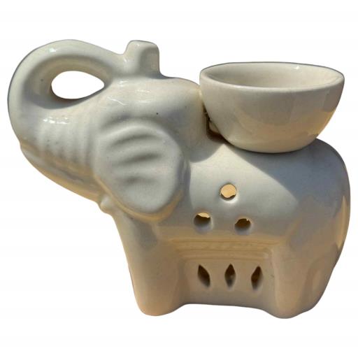 ZenN White Ceramic Elephant Oil Burner/Diffuser Tealight Holder - Aromatherapy White