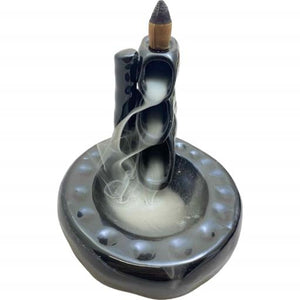 ZenN Black Ceramic Bamboo Shape Waterfall Backflow Incense Cone Burner - Aromatherapy Black