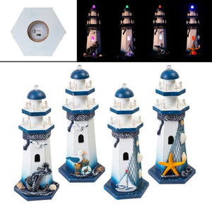 Blue Harbour Led Lighthouse Starfish Seashells Sailbot Anchor And Se Navy Blue White