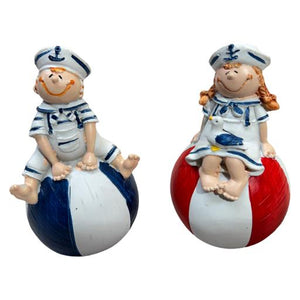 Blue Harbour Sailor Man And Woman On Beach Balls Navy Blue White Red 